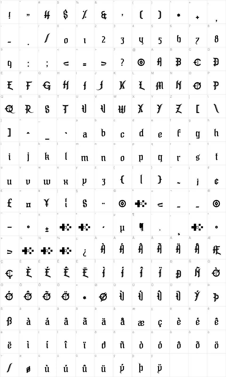 Murphy's Follyfont character map