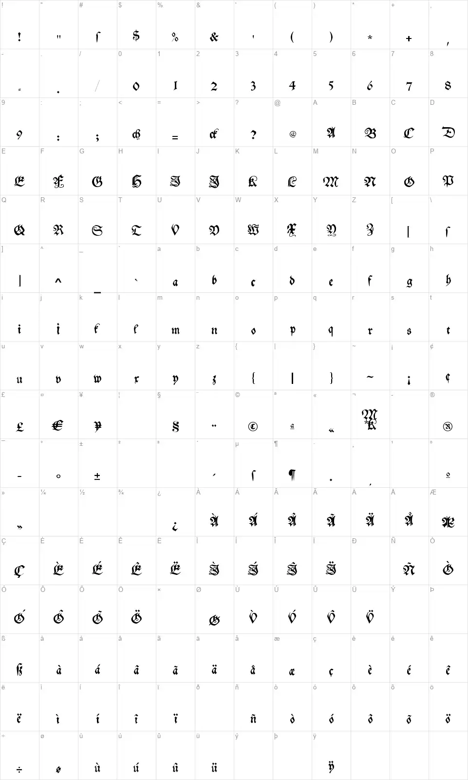 My Electronic Schwabachfont character map