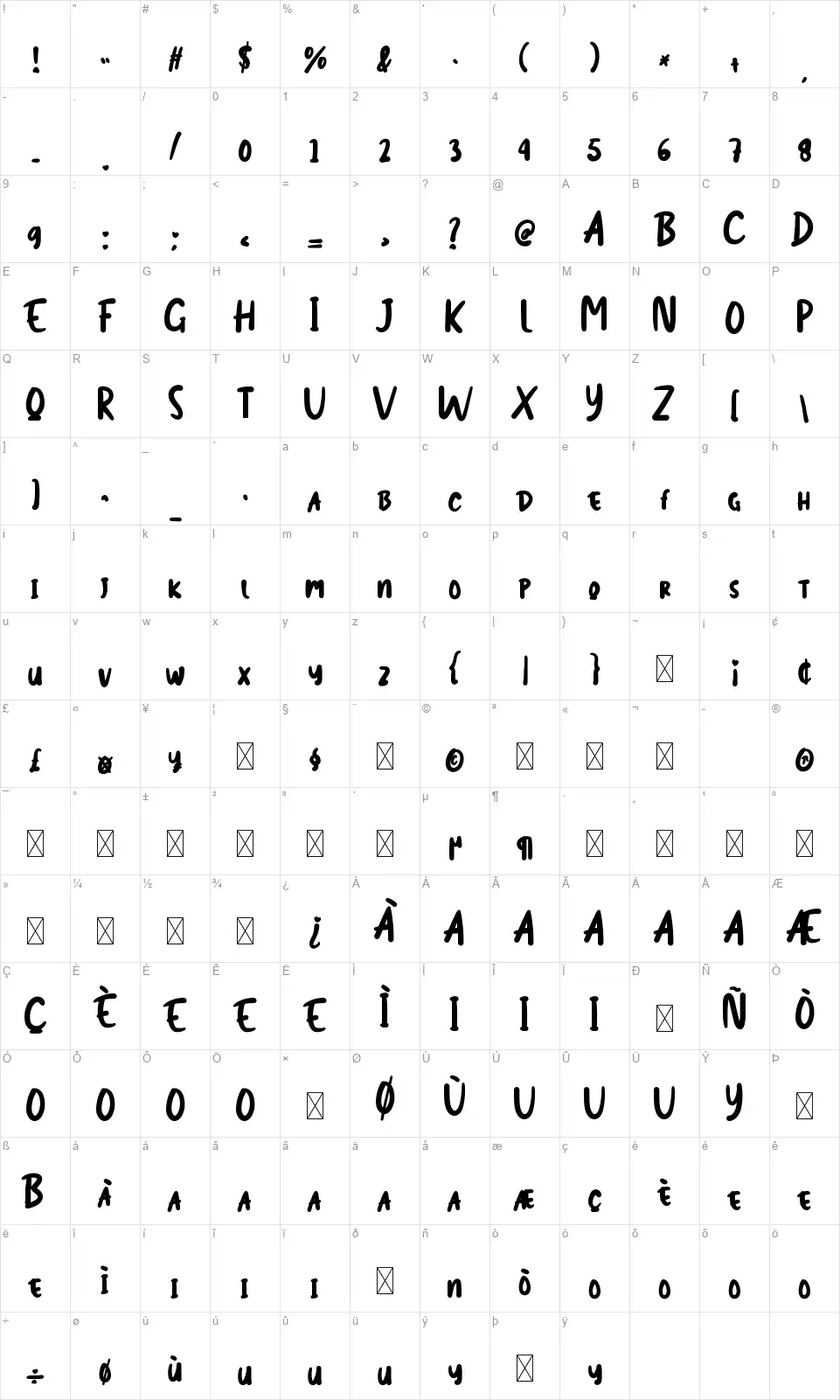 MyBookfont character map