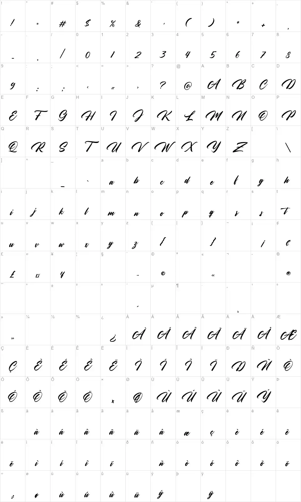 Mystic Crystalfont character map