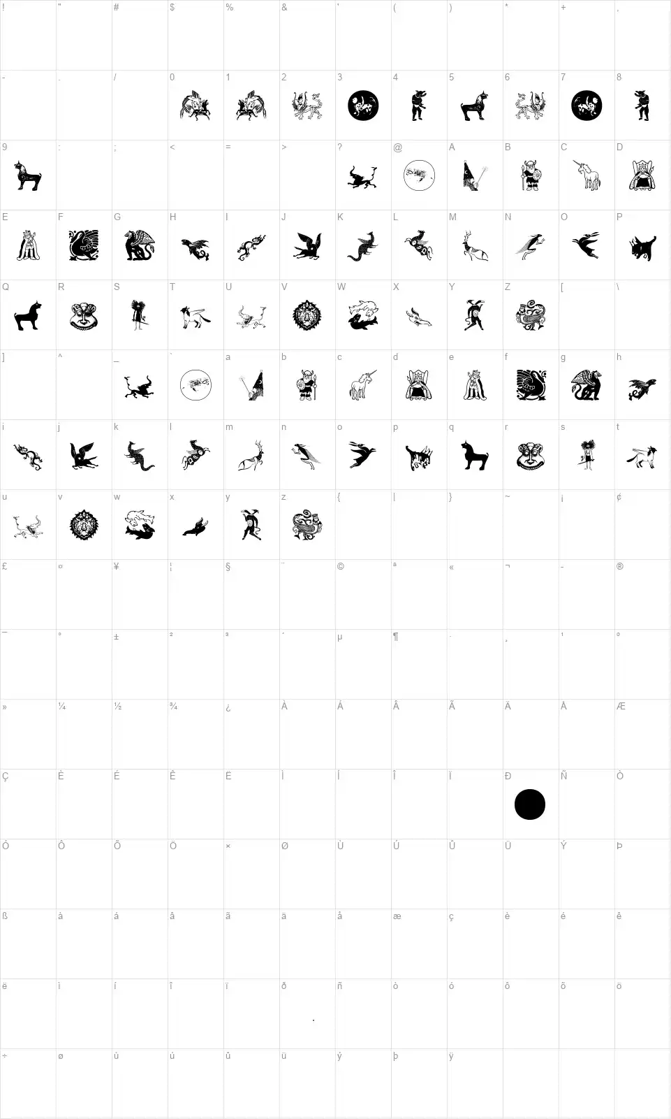 Mythological Disksfont character map