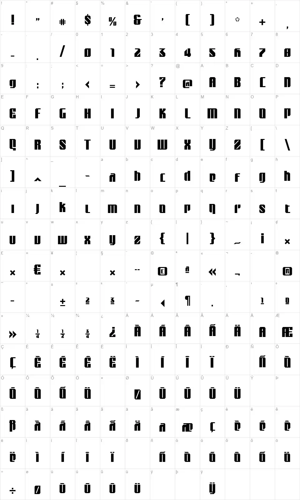 Nantuafont character map