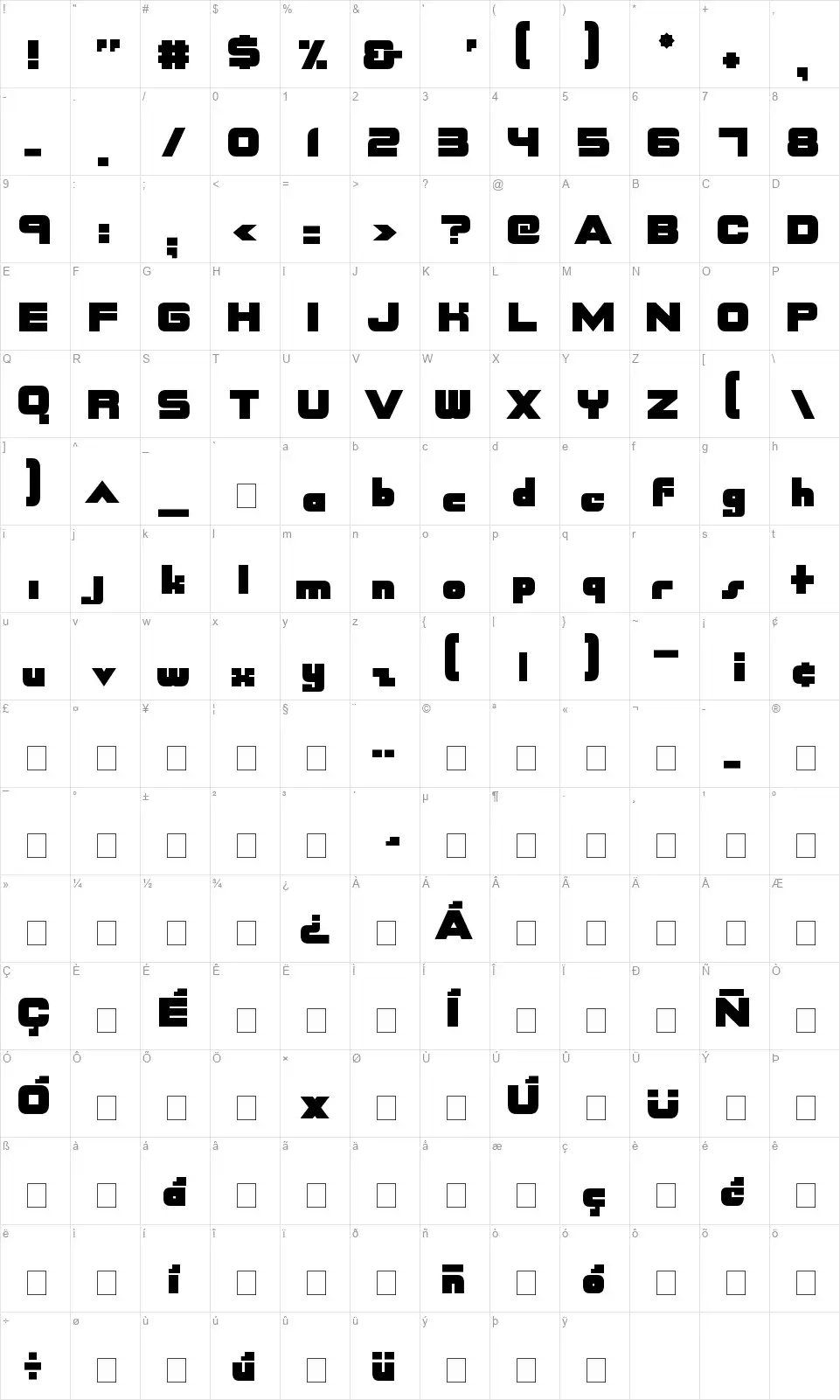 Nasdaqerfont character map