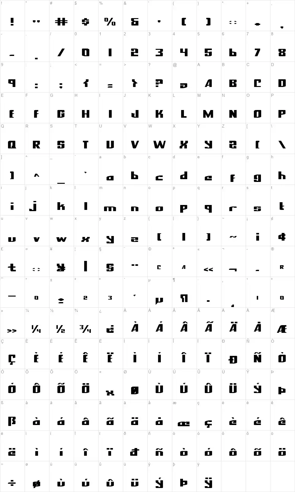 National Expressfont character map
