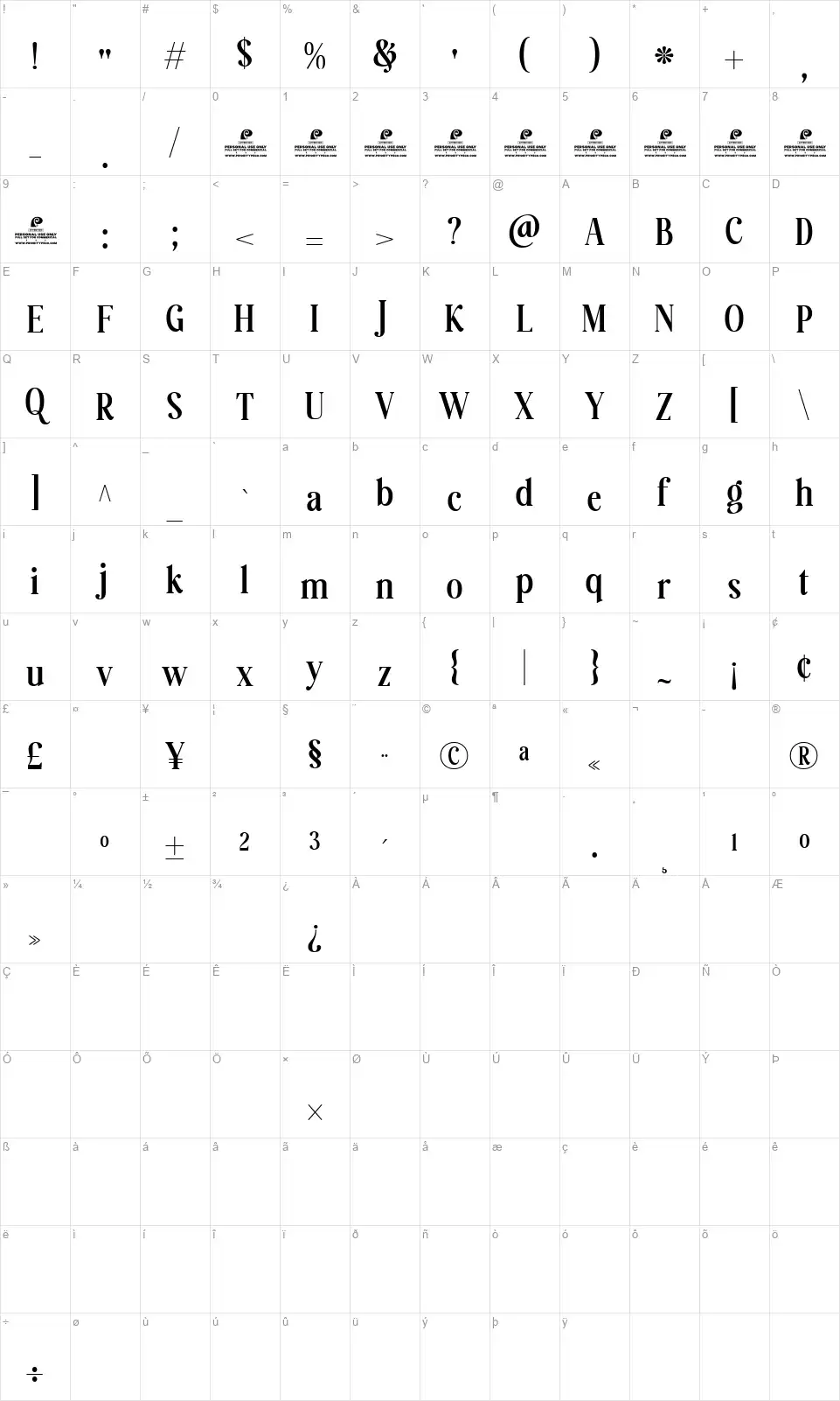 Native Storiesfont character map