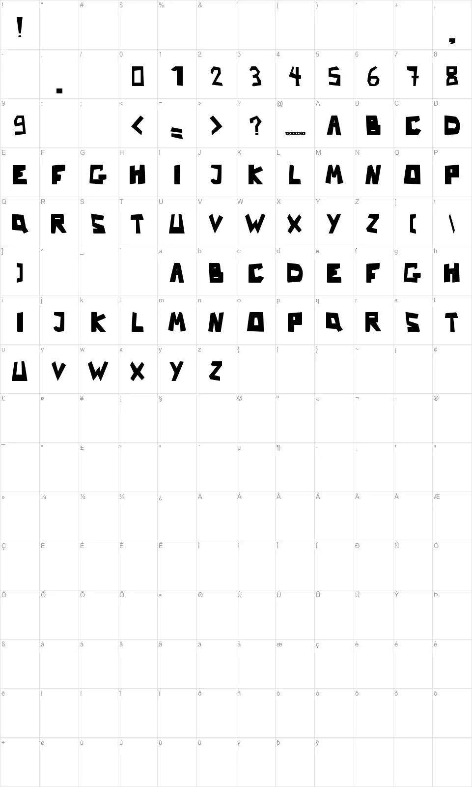Nb Strangefont character map