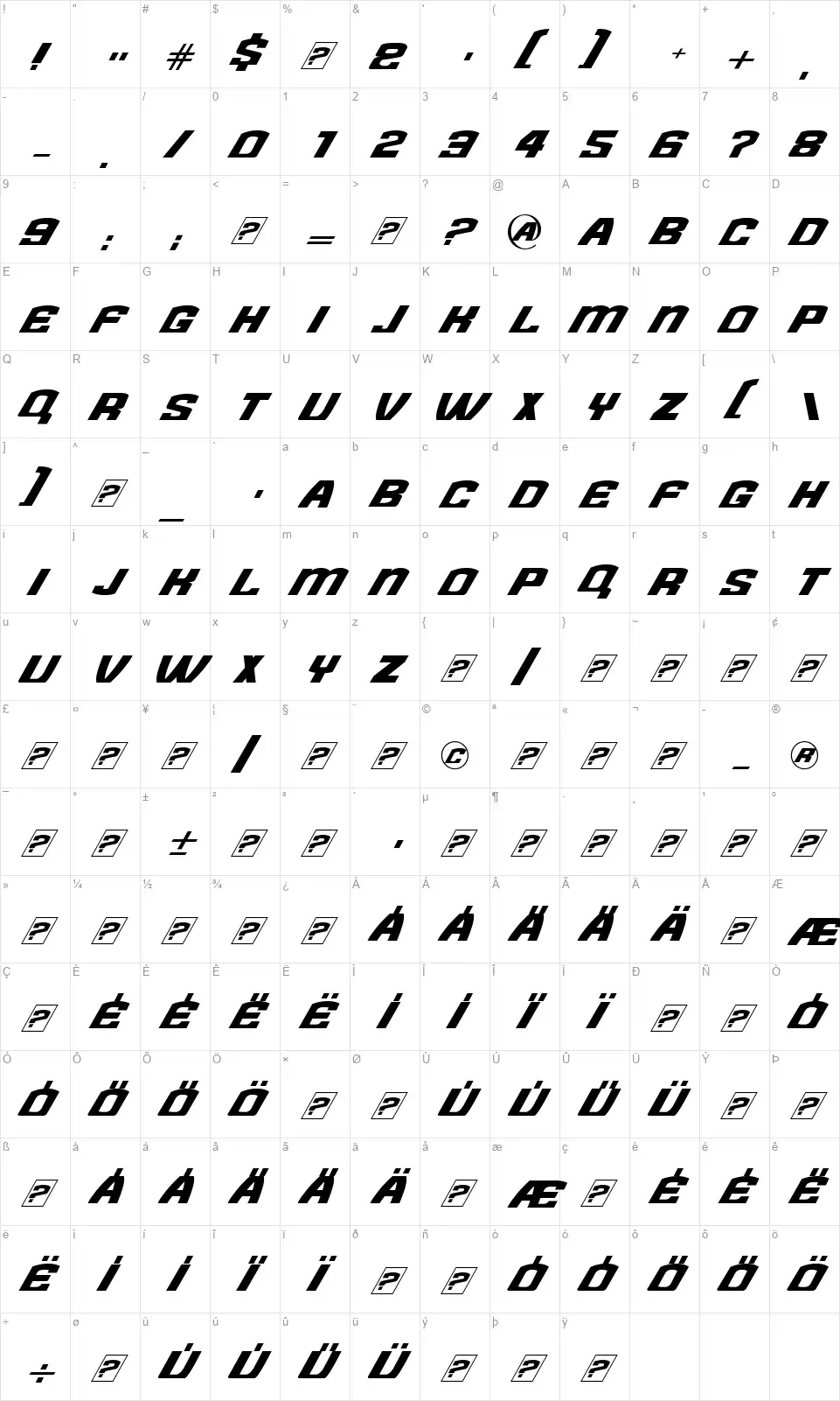 Need for Fontfont character map