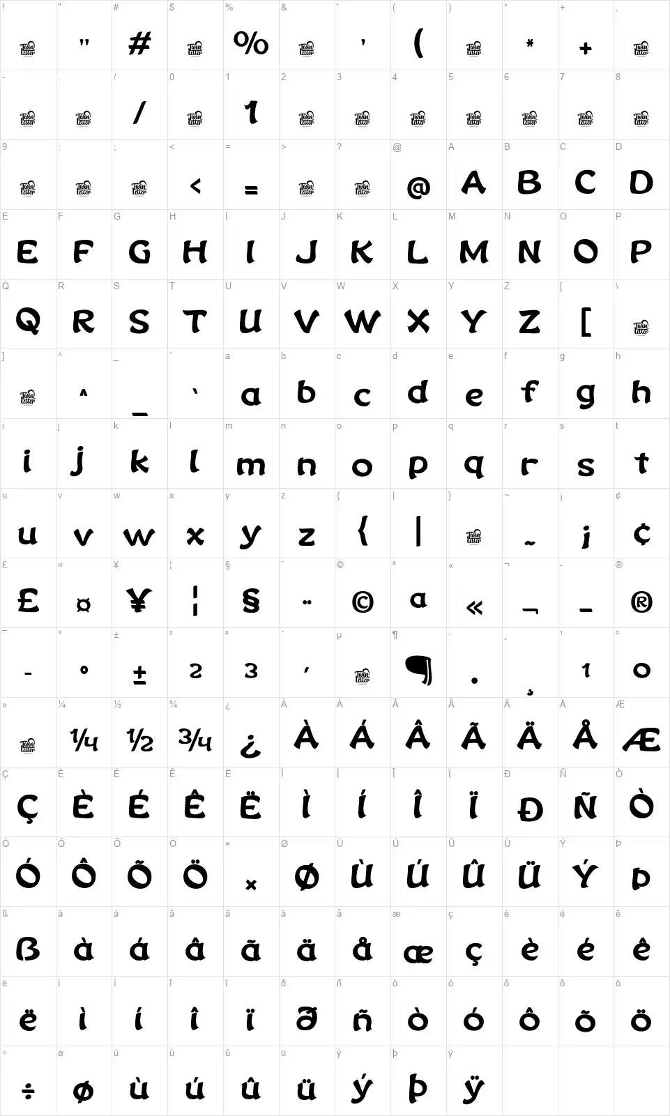 Nekluchfont character map