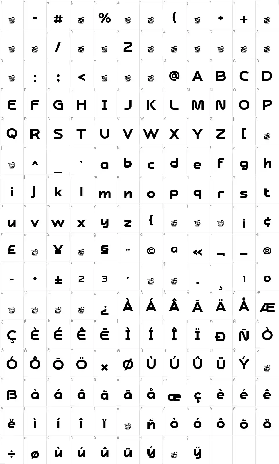 Neltride Карта Neltridefont character map