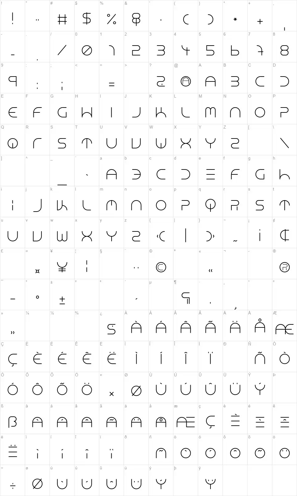 Neon Club Musicfont character map