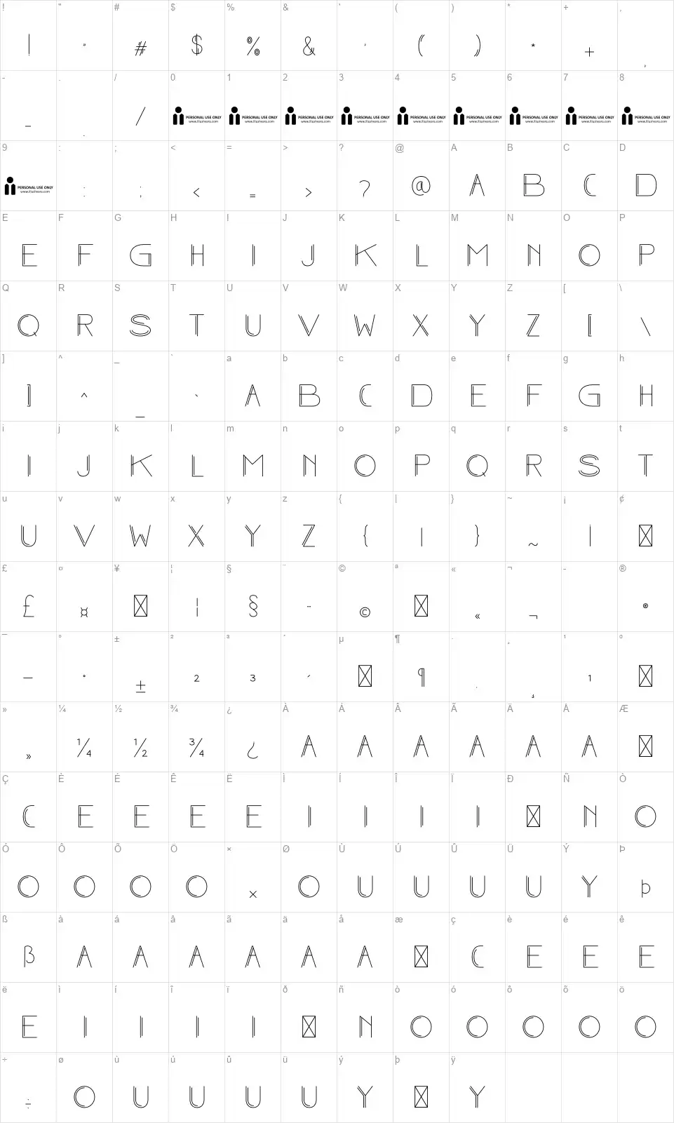 Neon Magicfont character map