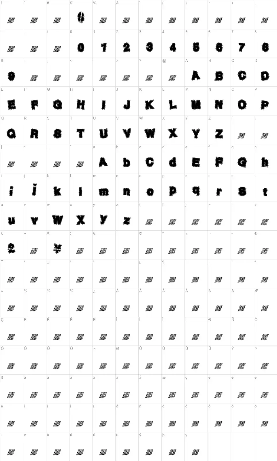 NeuroTickfont character map