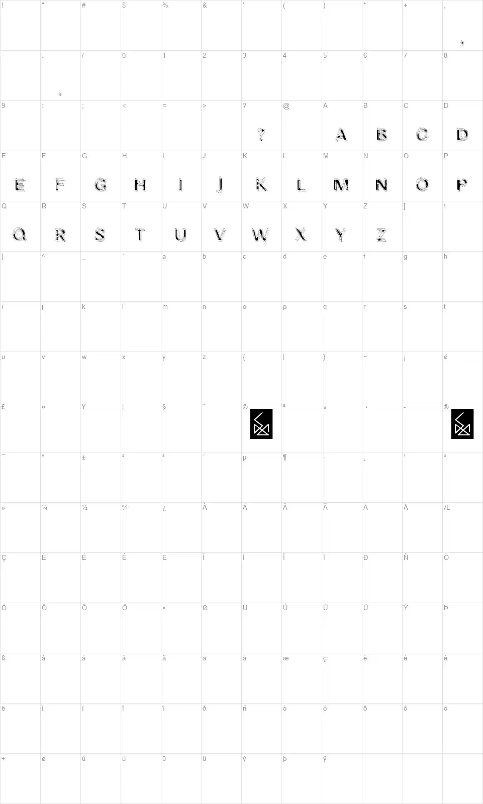Nibirufont character map