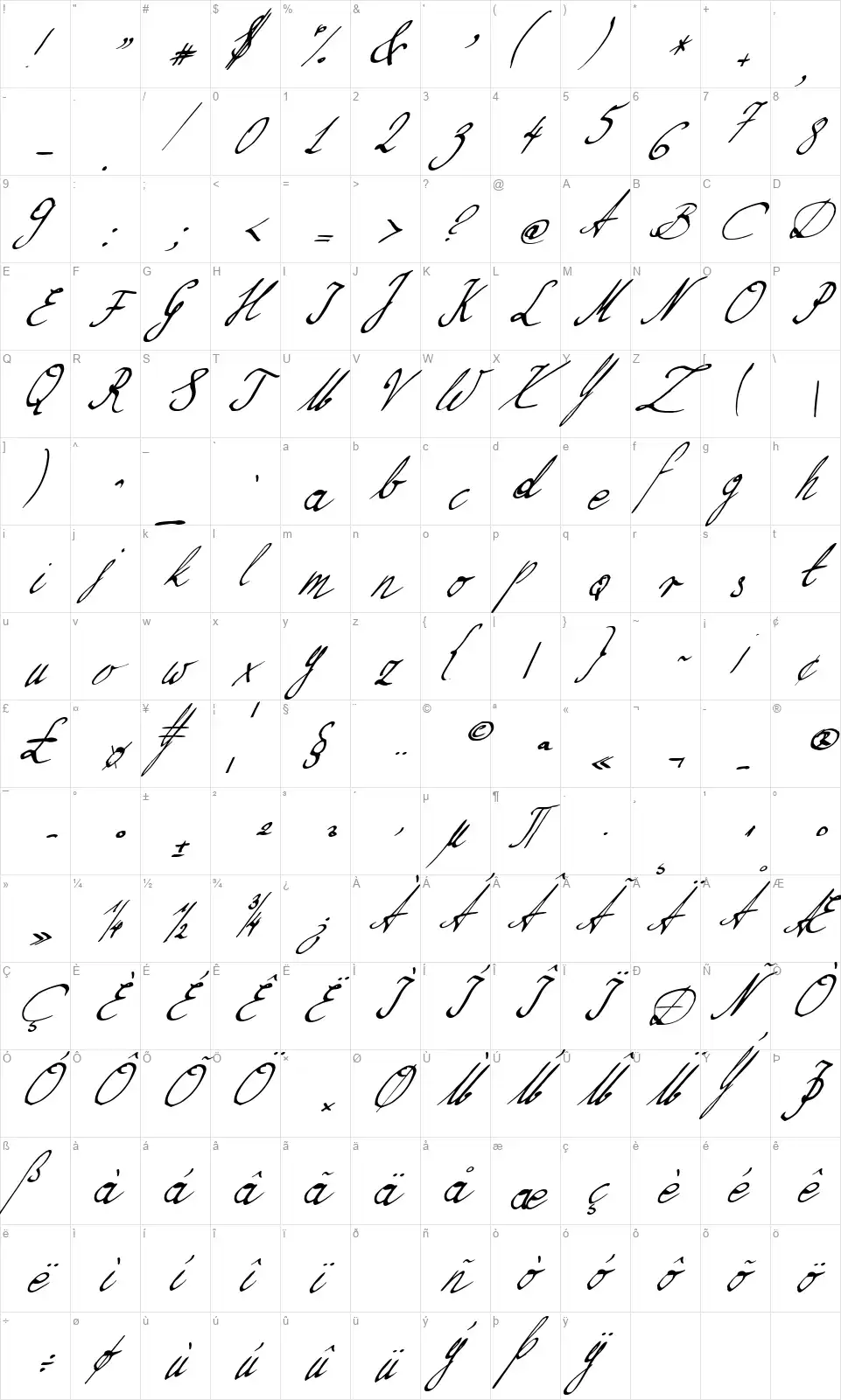 Nillie's Love Lettersfont character map
