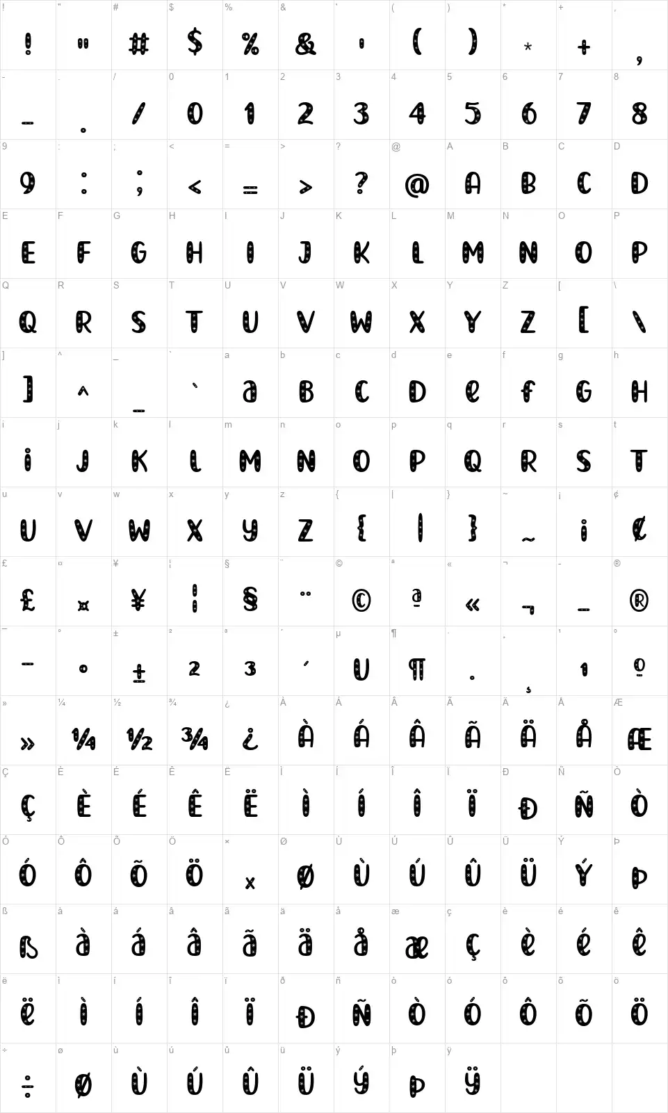Ningst Sparklefont character map