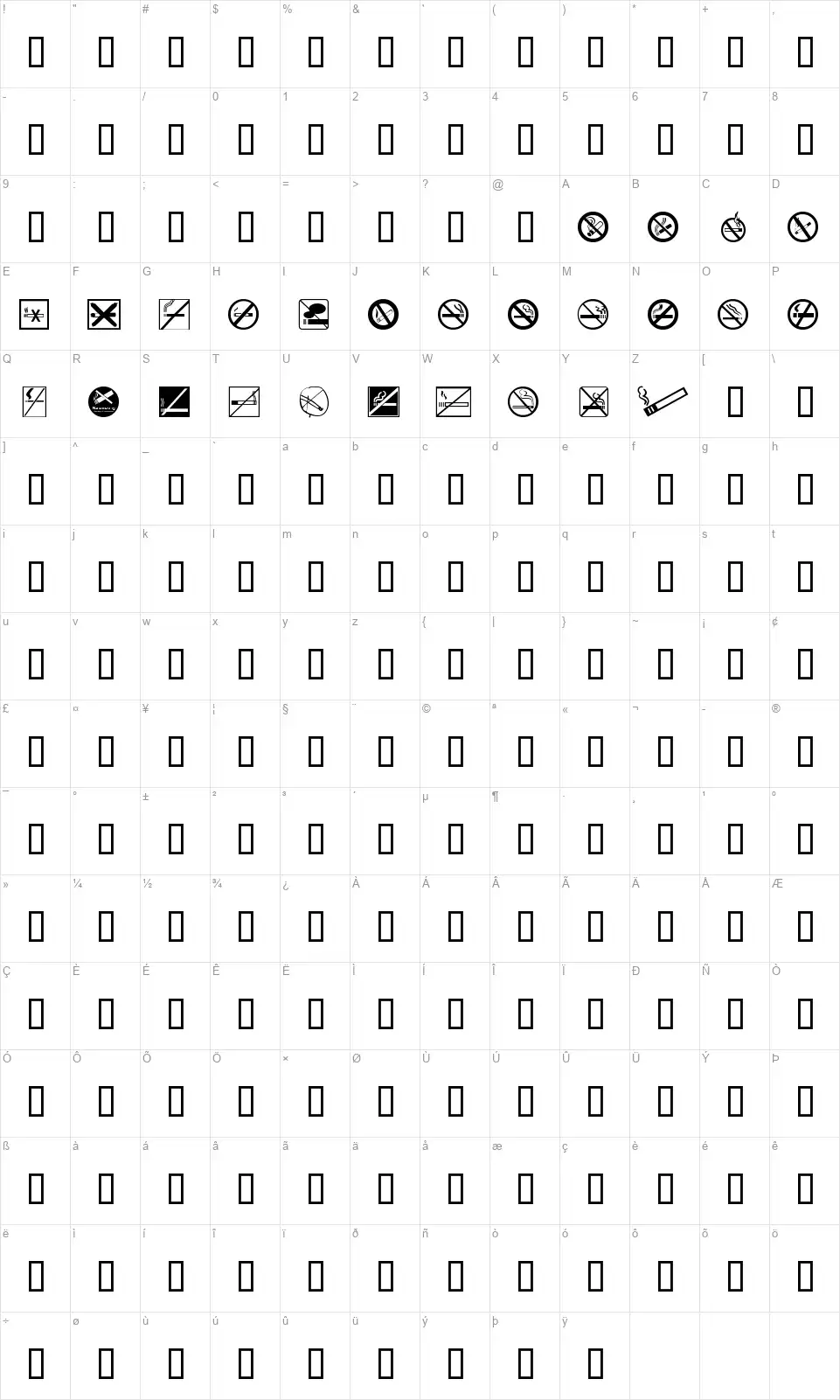 No Smokingfont character map
