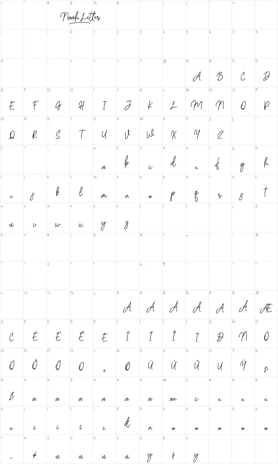 Noah Letterfont character map