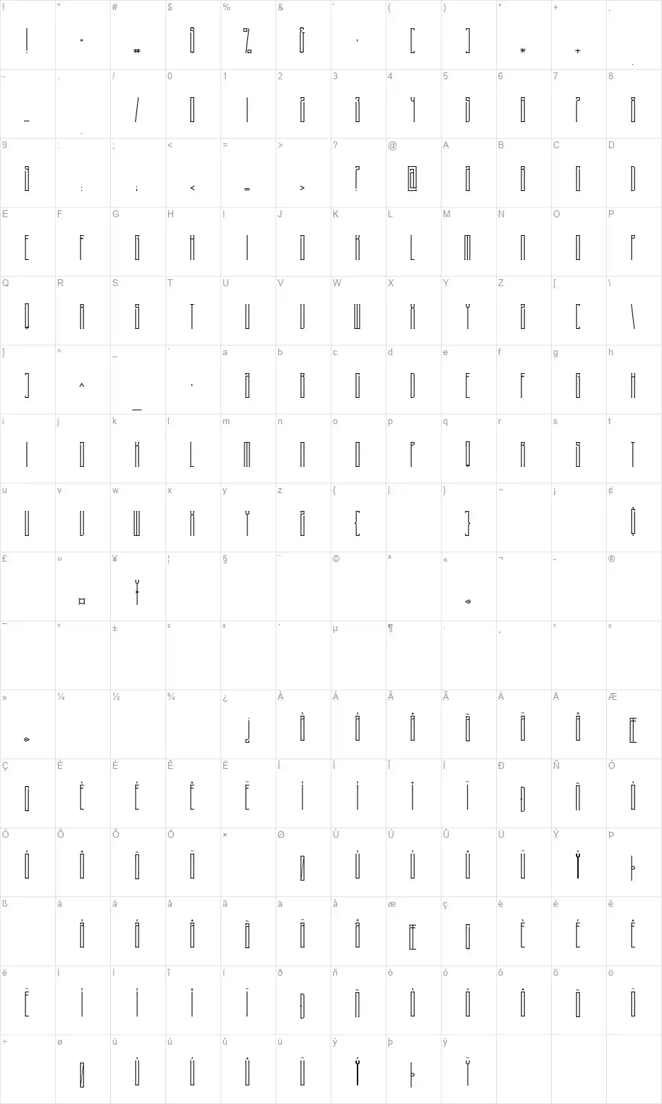 NoiseStormfont character map