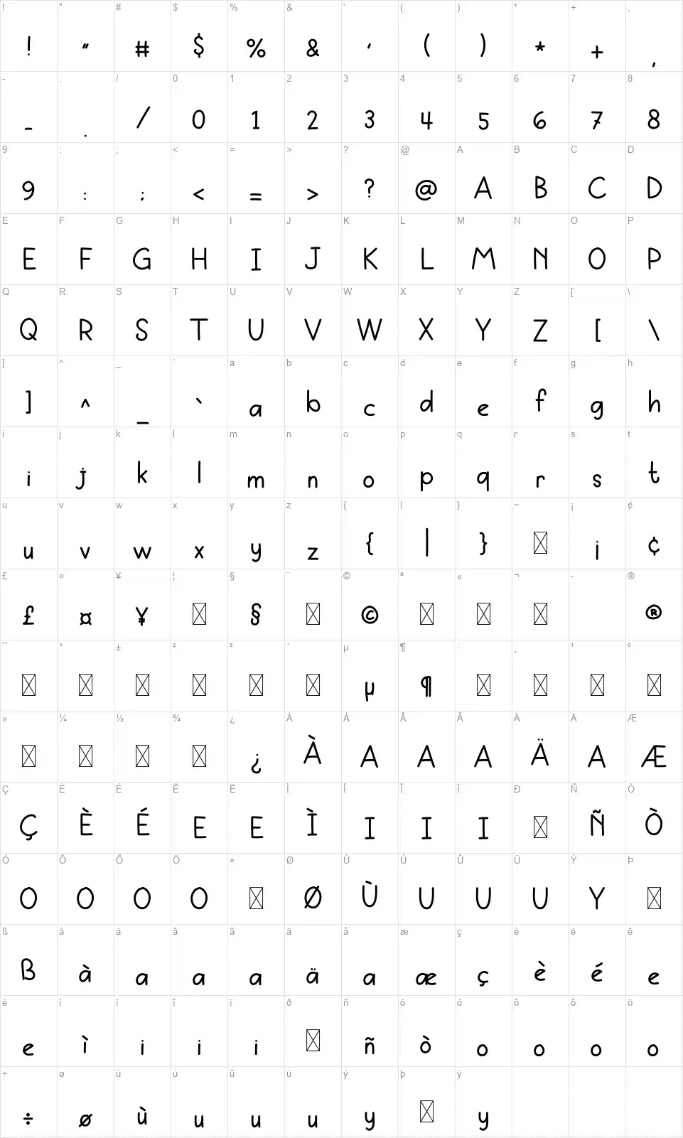 Oat Milkfont character map