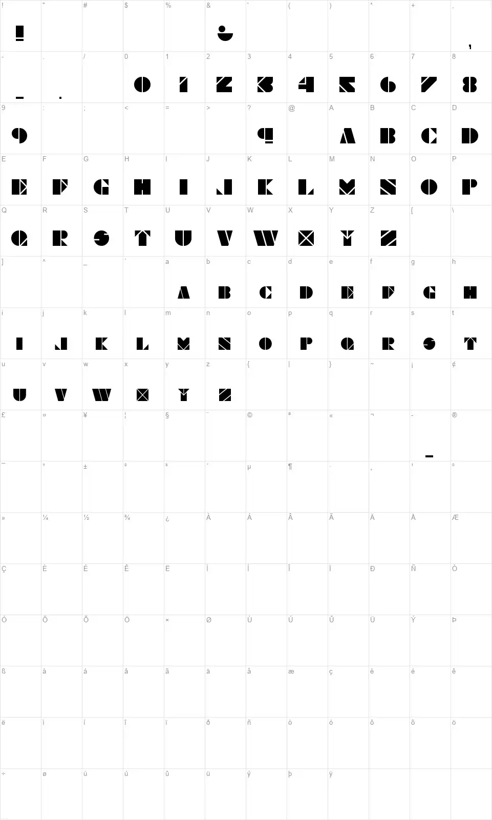 Obese & Square KKfont character map