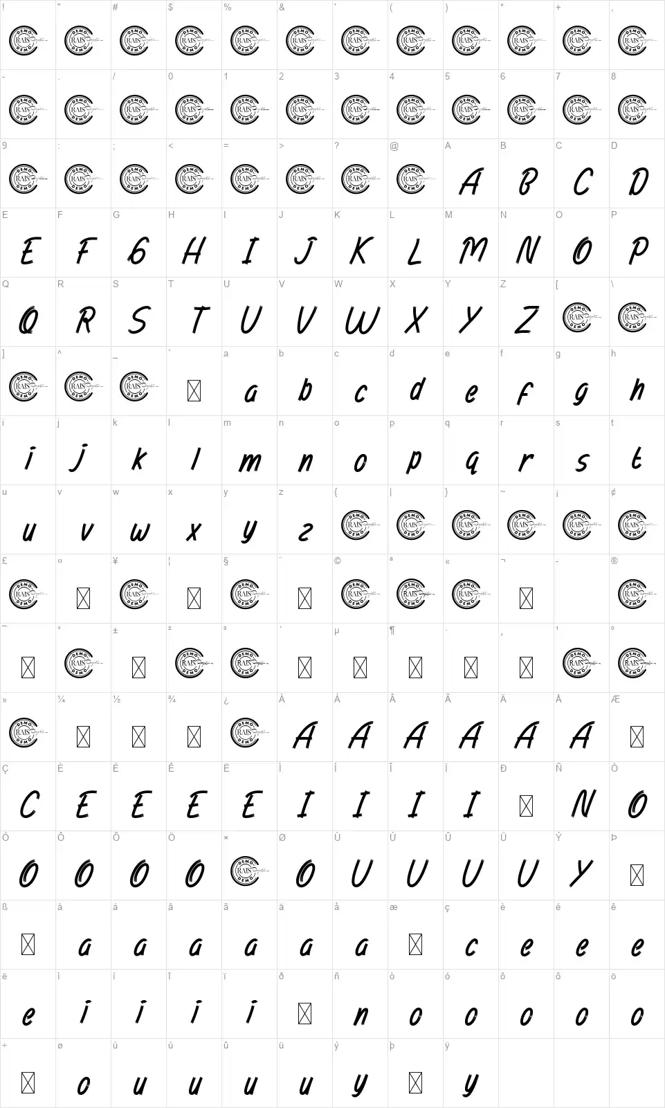 Ocean Drivefont character map