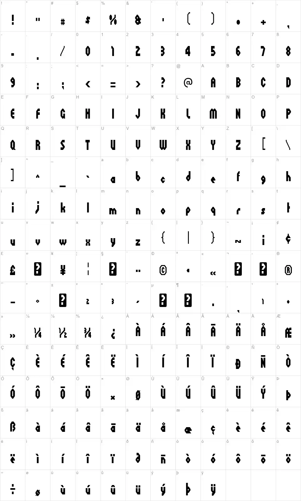 Octoville-Regularfont character map