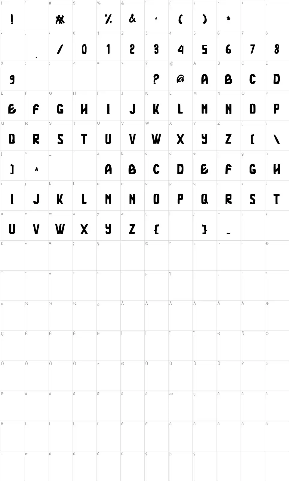 Old Riverfont character map
