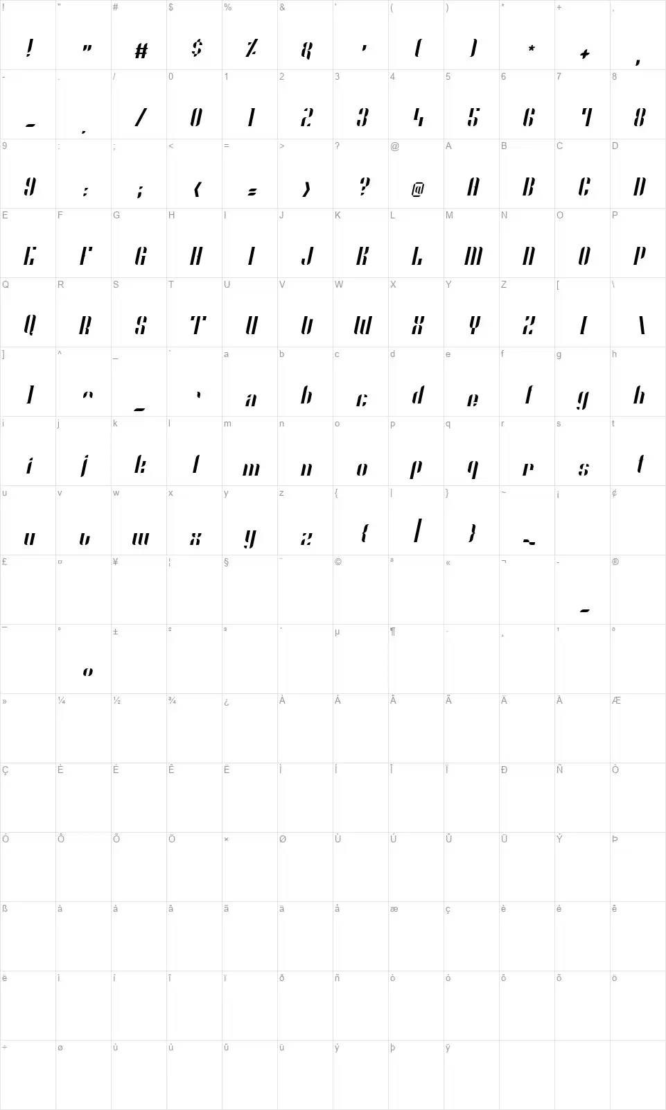 O'Linefont character map
