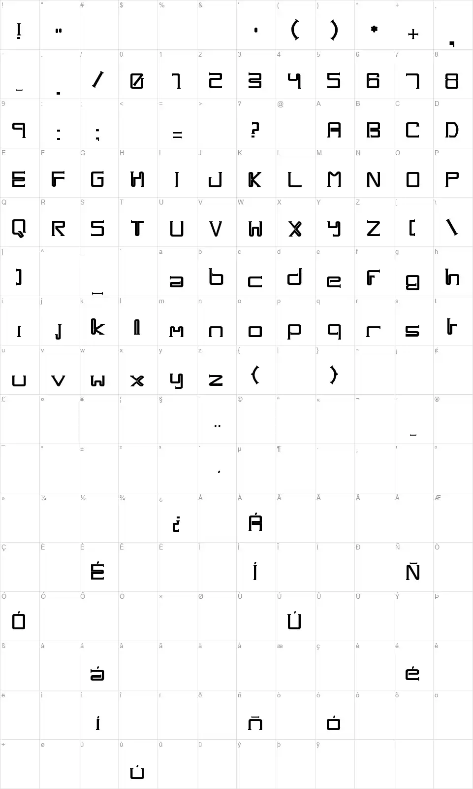 One Wayfont character map