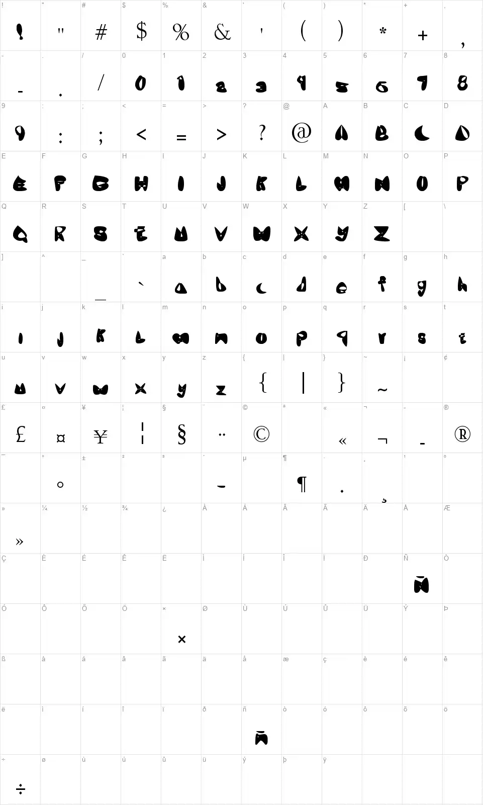 OneLeashfont character map