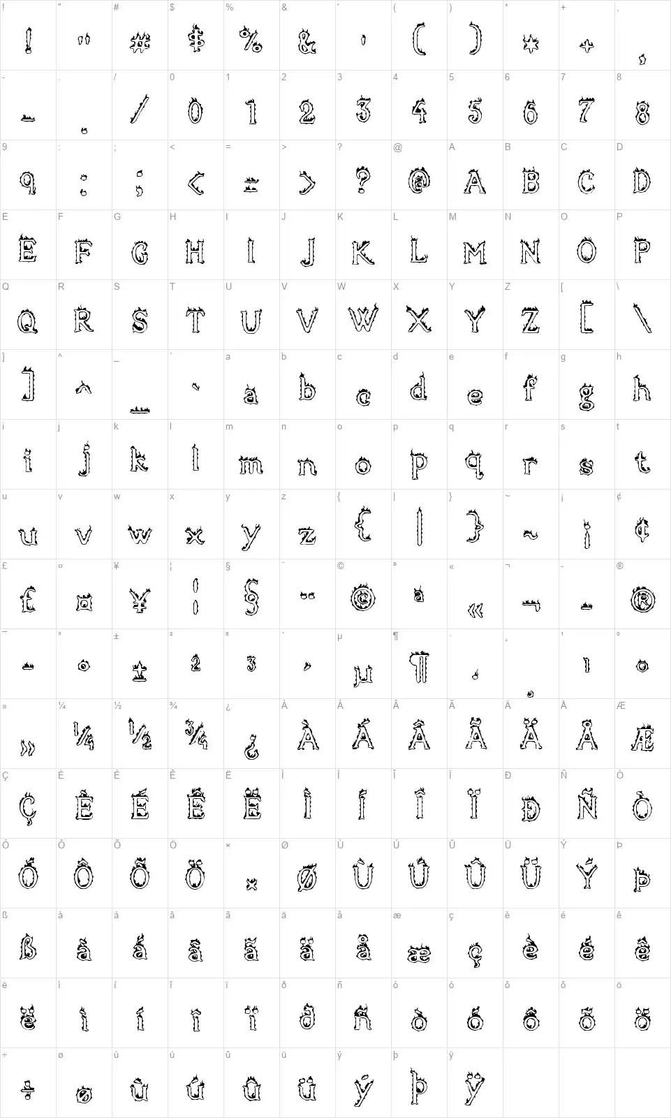 Open Flamefont character map