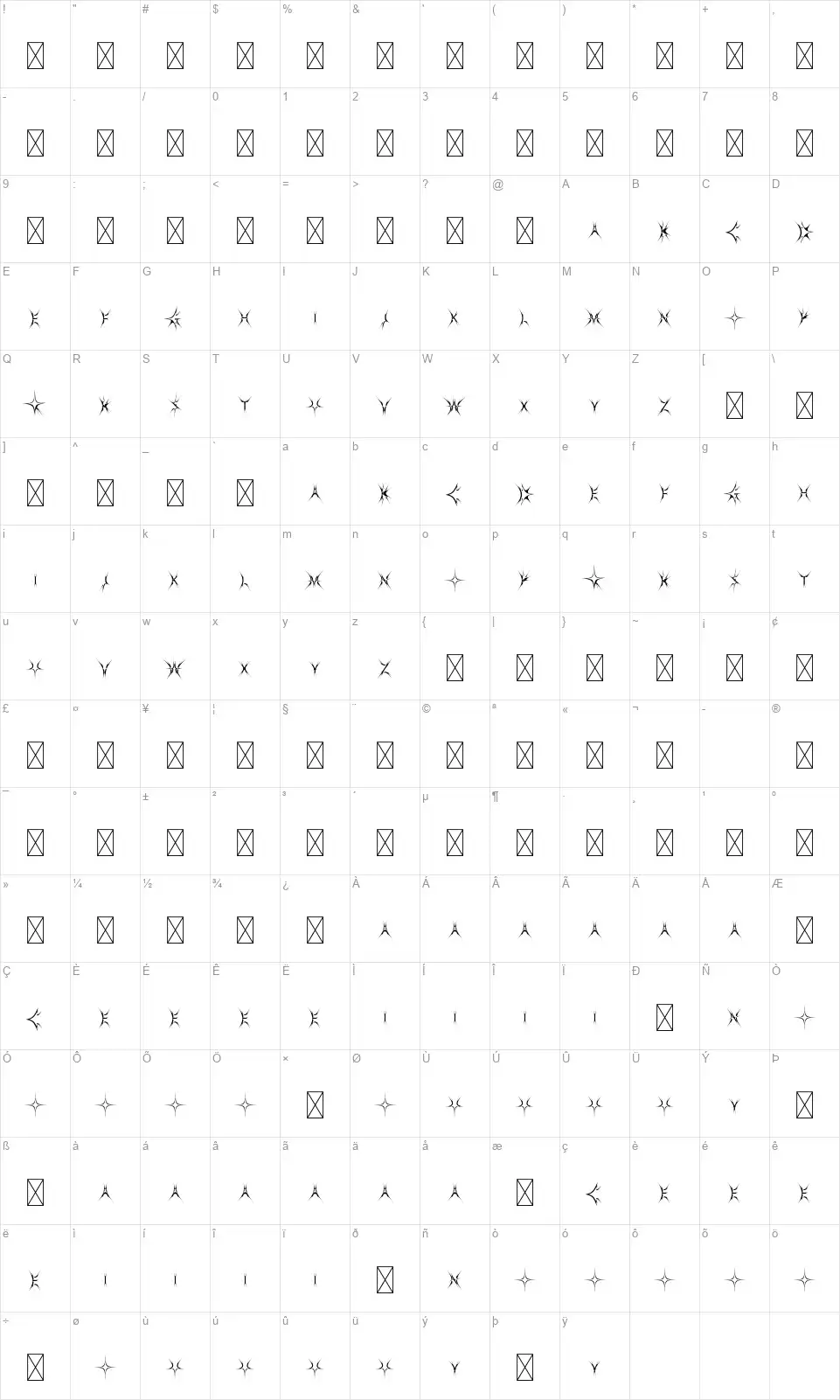 Optic Spikefont character map