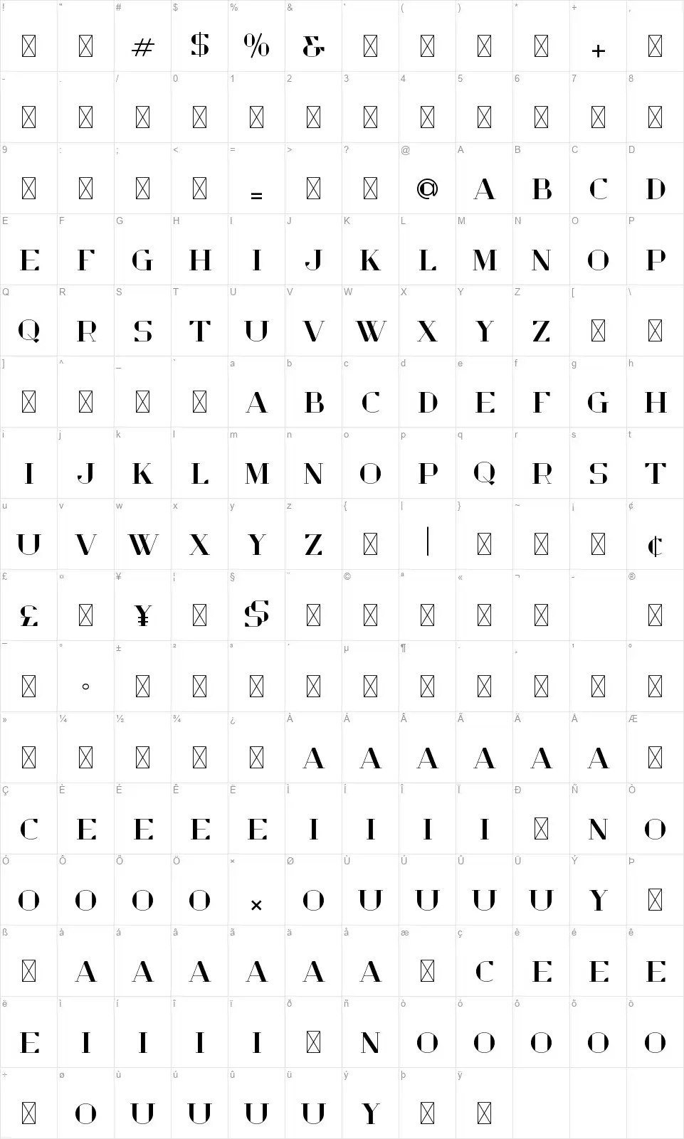 Opulentfont character map