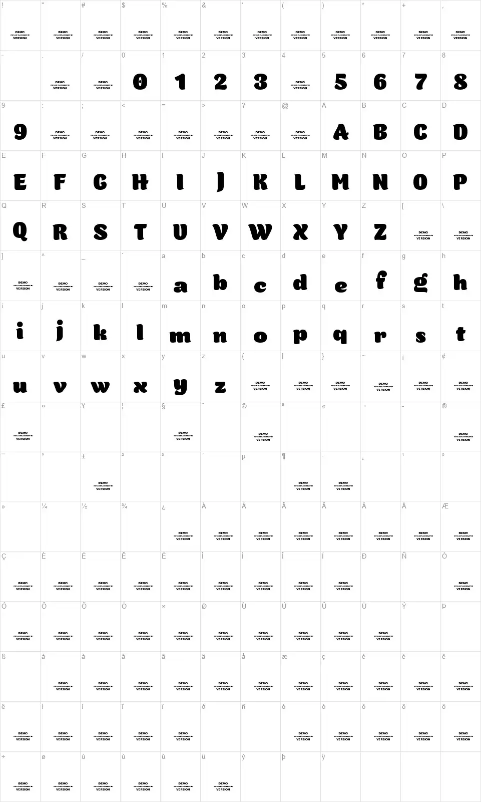 Oranginafont character map