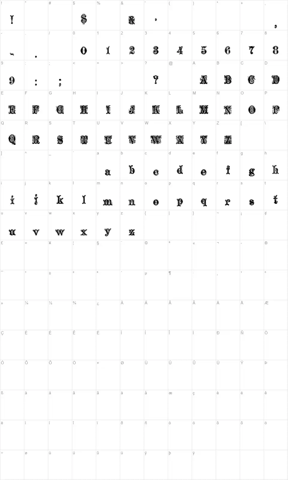 Ornamented, No. 1539font character map