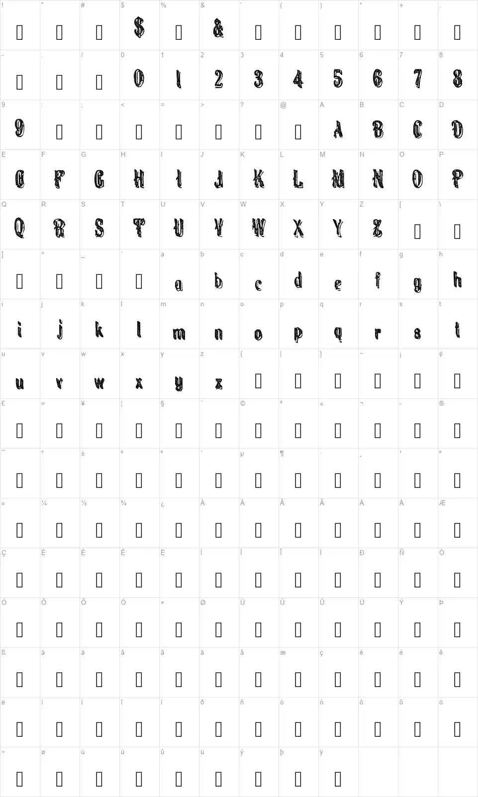 Ornamented, No. 37font character map