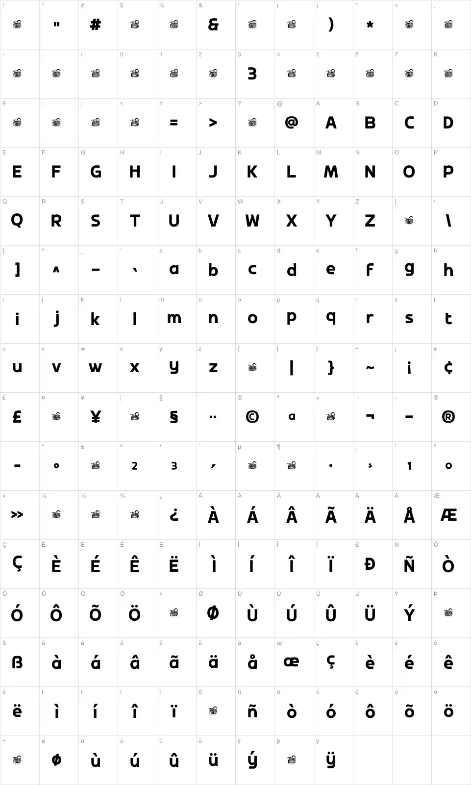 Orogen Crest Карта Orogen Crestfont character map