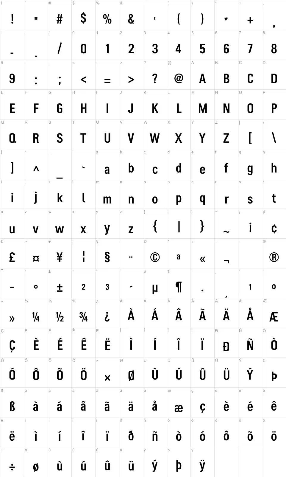 Oxford Streetfont character map