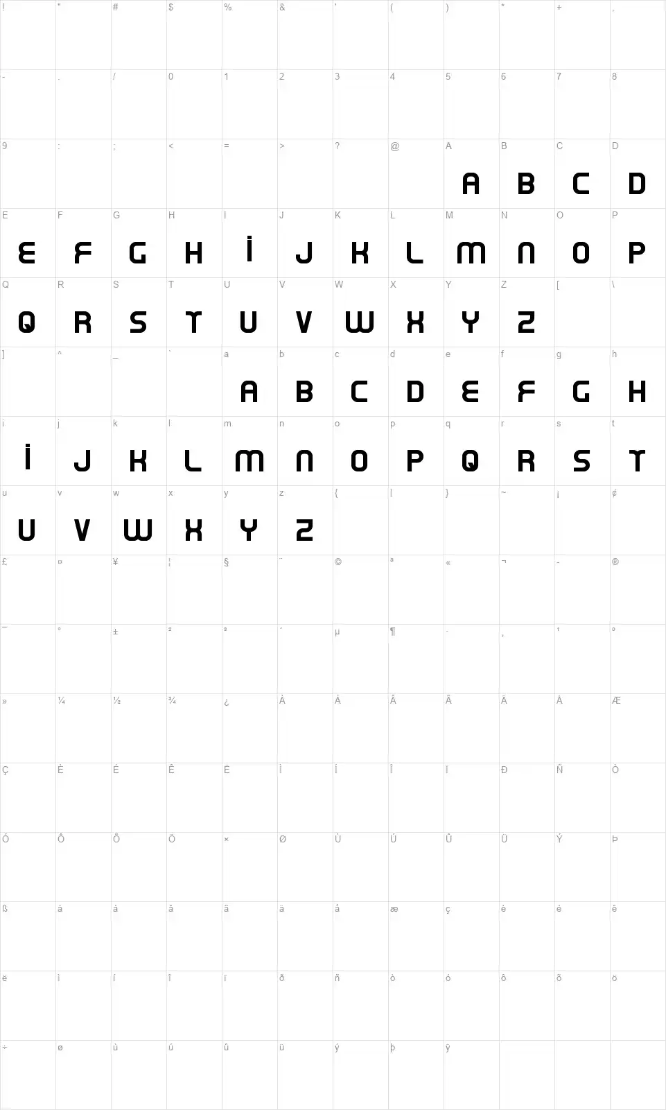 Oxinfont character map