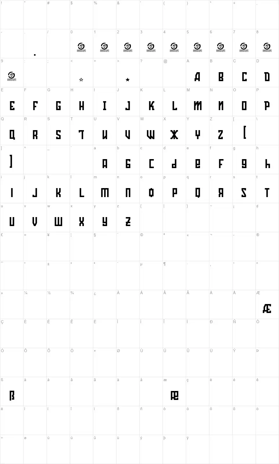 Ozobaroffont character map
