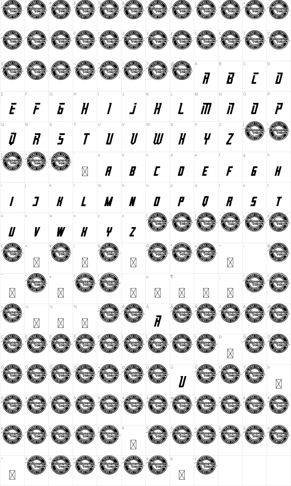 Patrioticsfont character map
