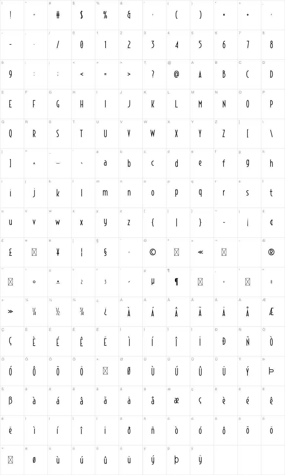 Pavaja Карта Pavajafont character map