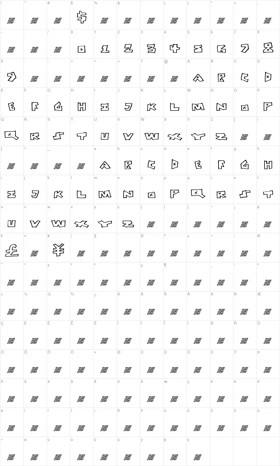 Peace Fightfont character map