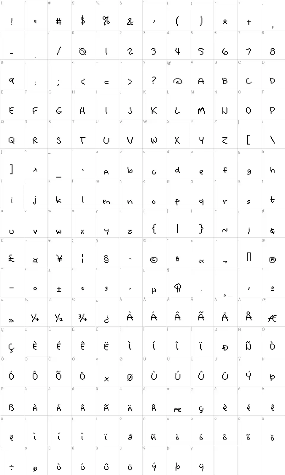 Peanut Moneyfont character map