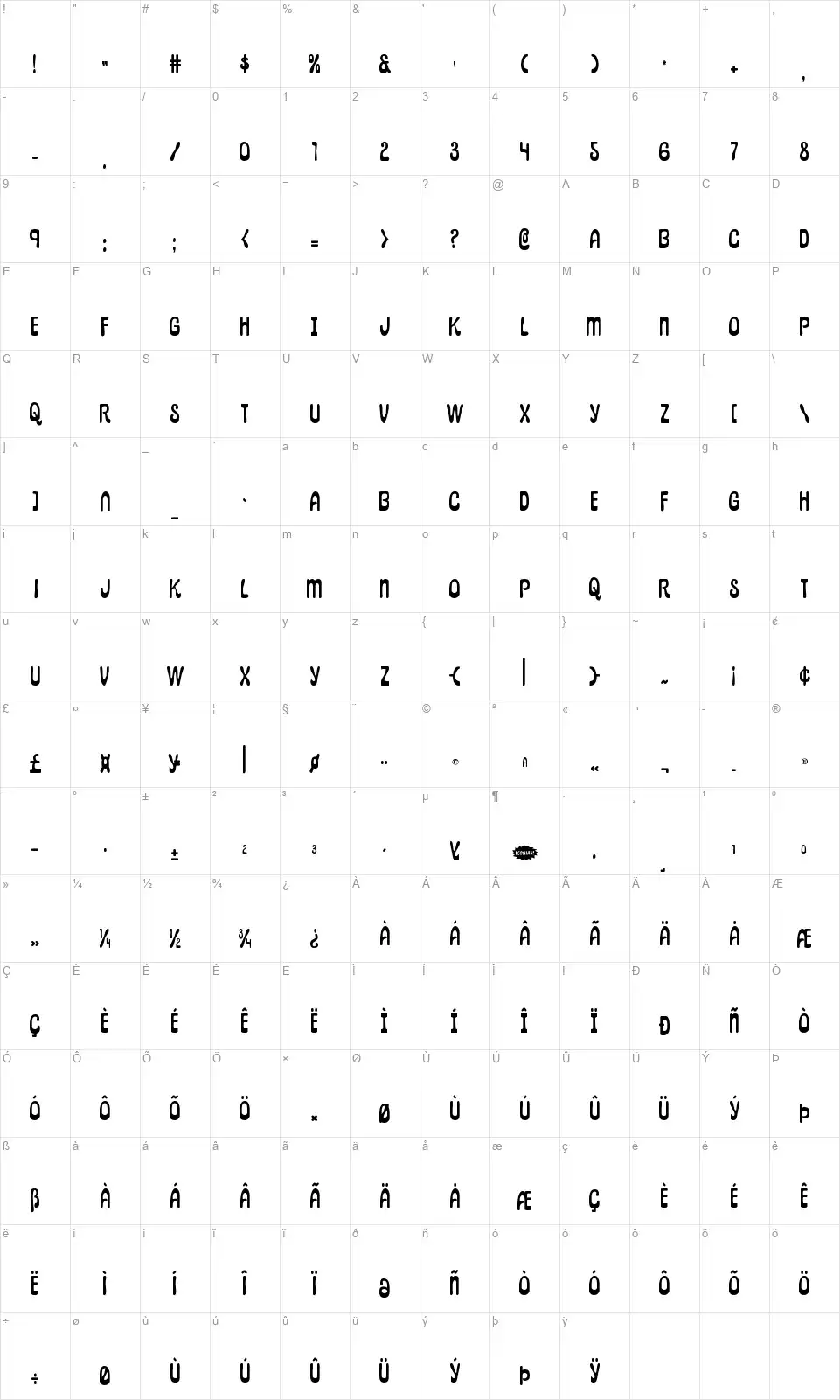Pepperlandfont character map