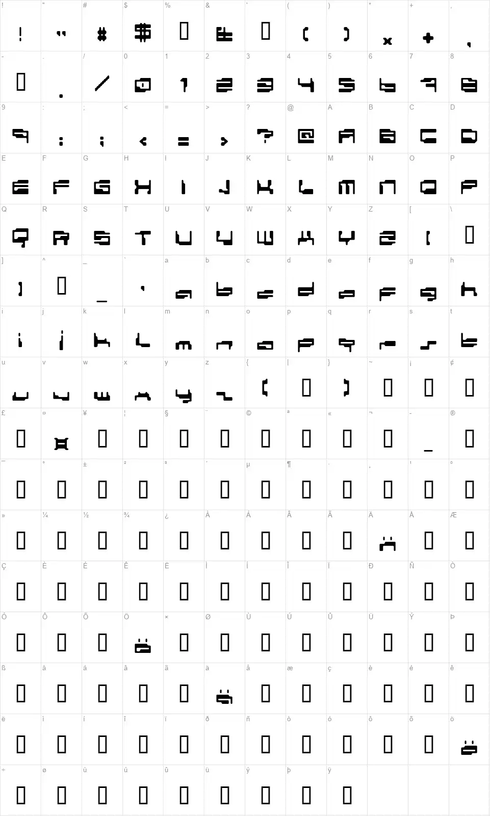 Personal Computerfont character map