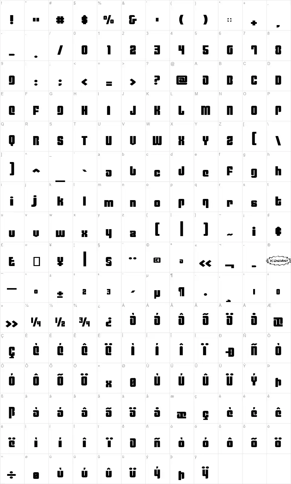 Philadelphiafont character map