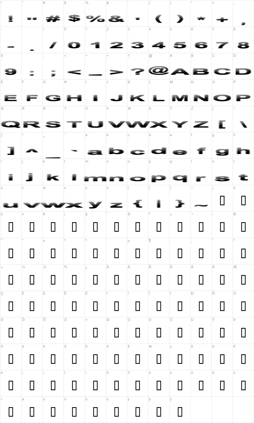Philtered Phontfont character map