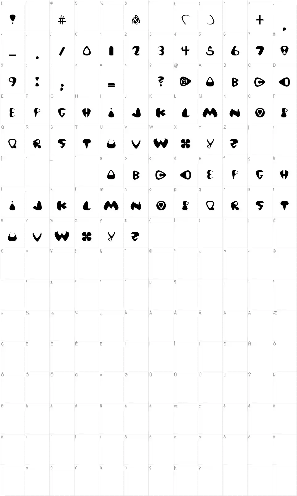 Pick of Destinyfont character map