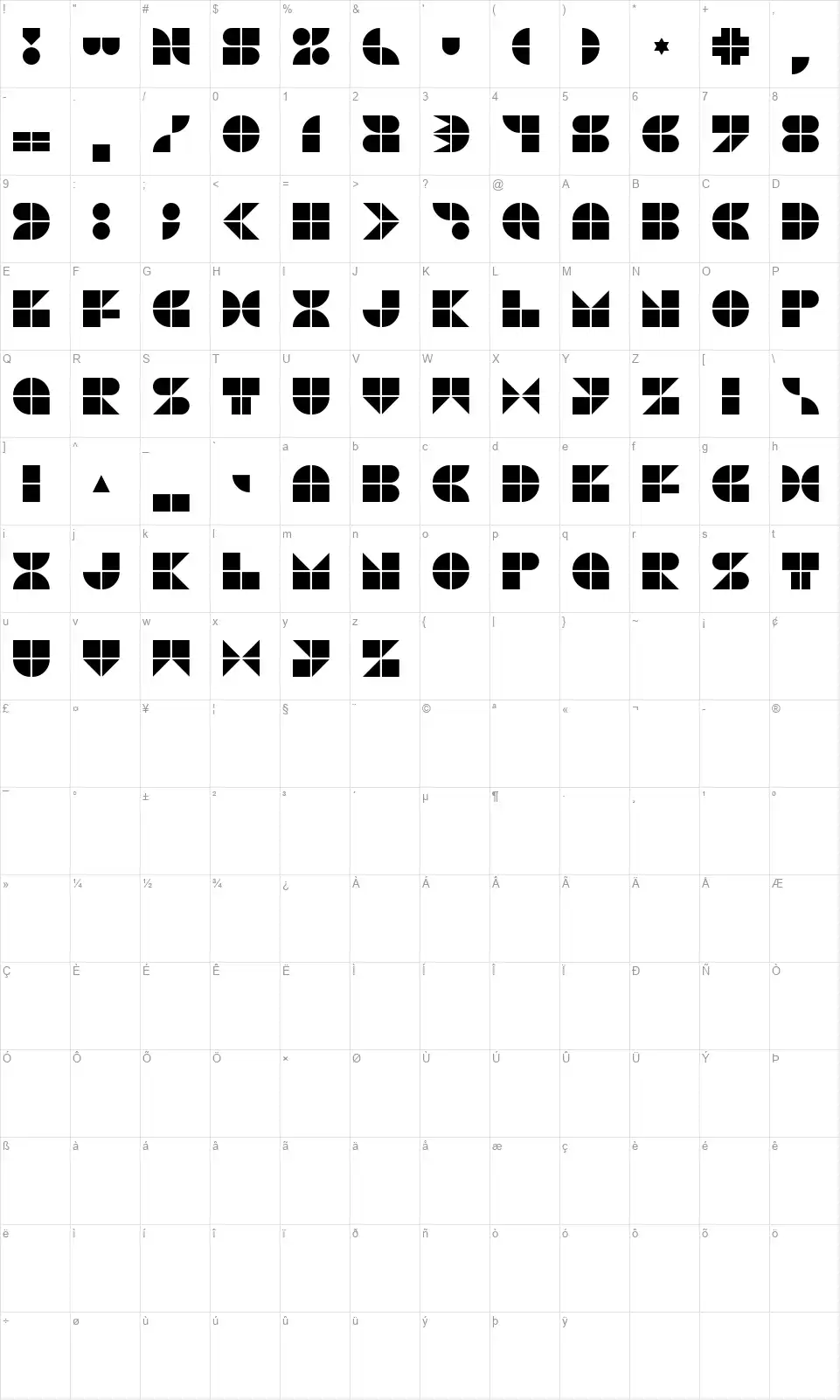 Pico Popfont character map